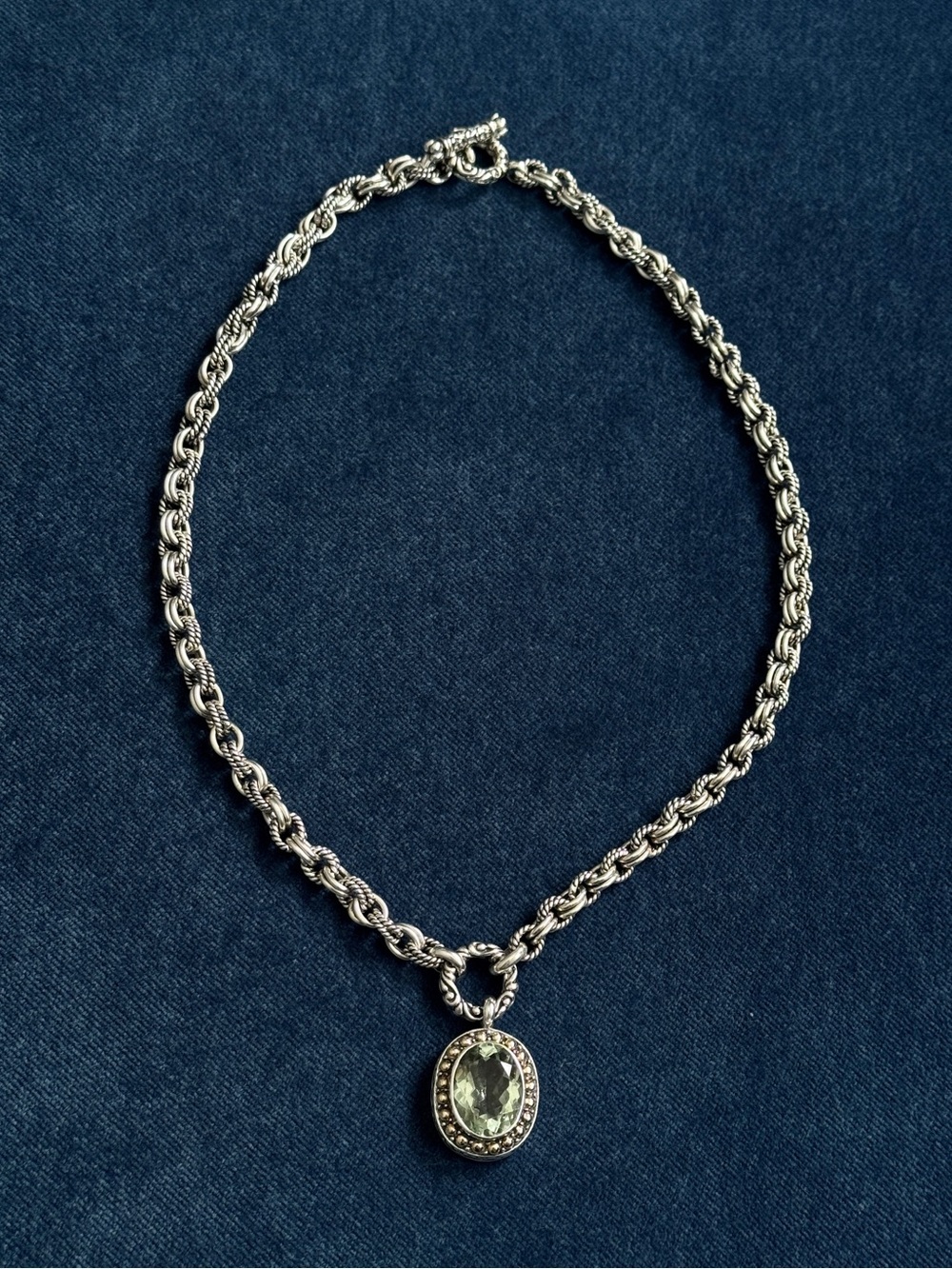 Stunning SAMUEL BENHAM/ BJC 925 SterlingSilver 18k Prasiolite Pendant necklace